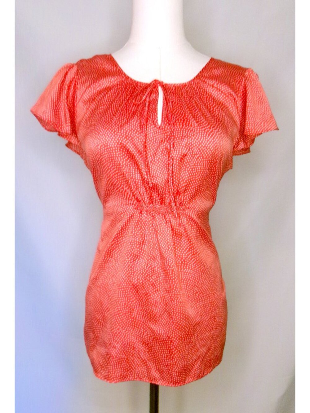 Banana Republic Red Orange Polka Dot Keyhole Tie Peplum Blouse Top Size M
